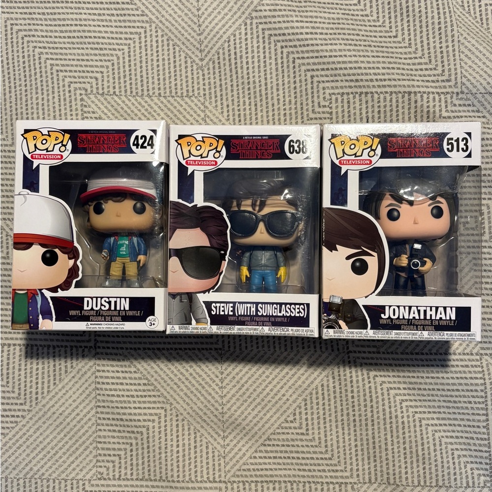 Funko Pop Stranger Things: Dustin #424, Steve #638 & Jonathan #513